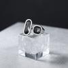 Silver Color Geometric Open Ring for Women Black Glass Acrylic Rings Minimalist Party Jewelry Lady Gift Adjustable
