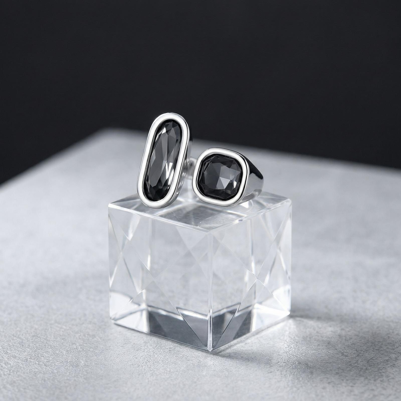 

Irregular Geometric Black Acrylic Open Ring for Women Fashion Silver Color Knuckle Ring Punk Fashion Party Jewelry серебряный