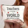 Simple Teacher Change The World Pattern Print Makeup Bag, Women Handhold Bag Travel Cosmetics Storage Pouch Bag Toiletry Bag, Gift For Teacher