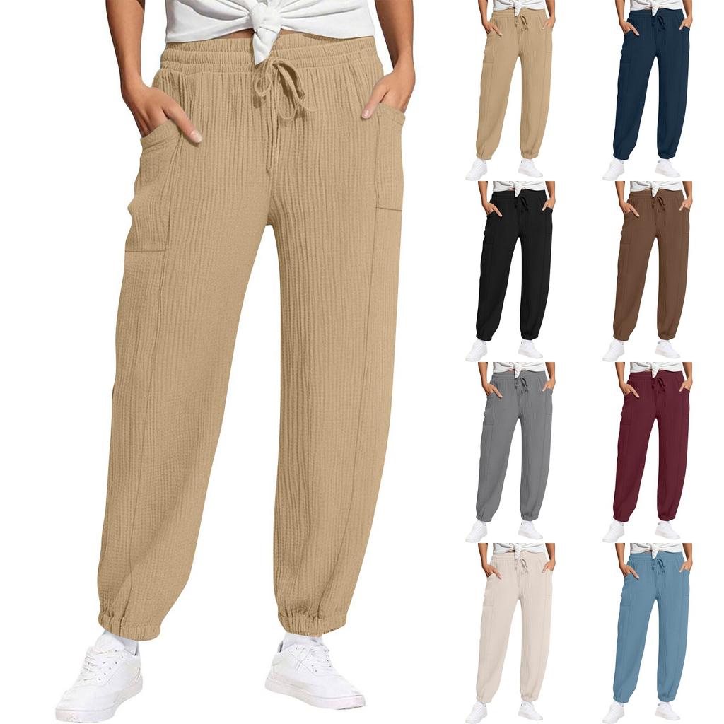 Women's Pants Fashion Casual Pants Solid Color Drawstring High Waist Pants With Pockets