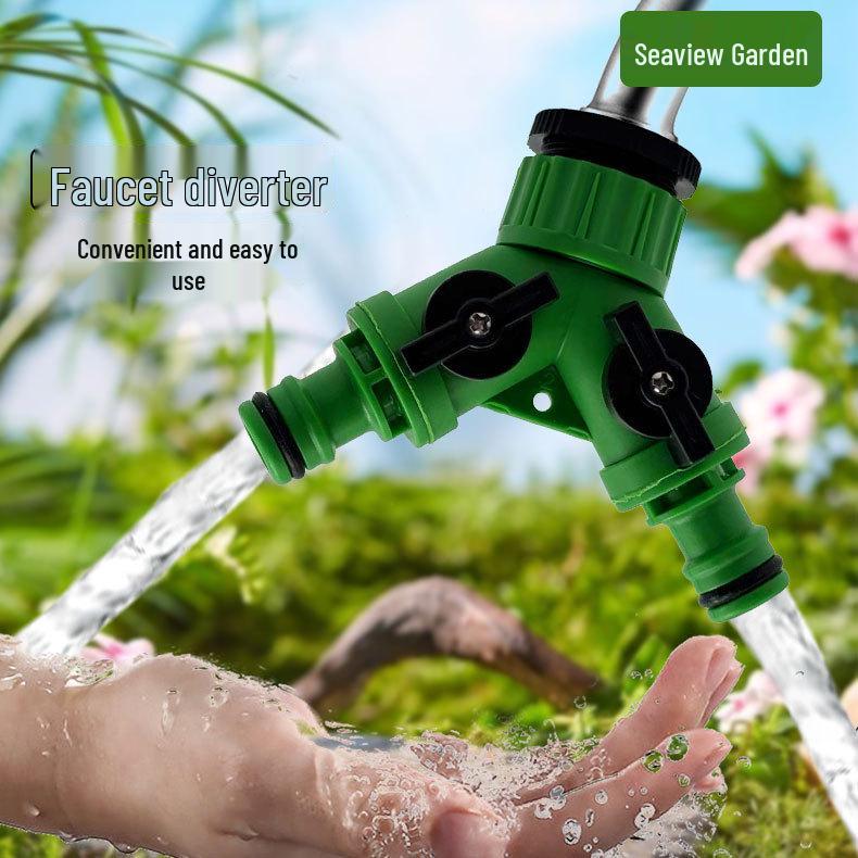 Garden Green Plastic Faucet Water Splitter: Internal 4-6 Point Thread, One-In-Two External Thread