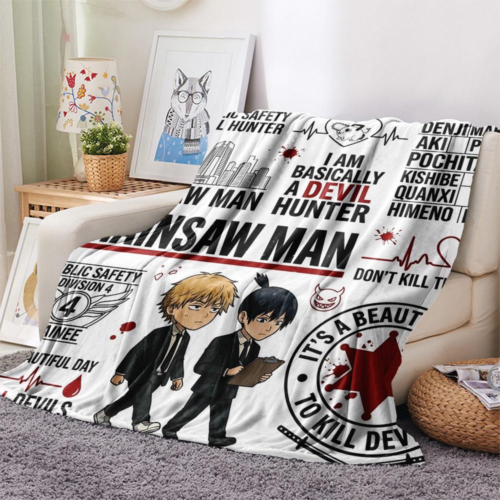 1PC Chainsaw Man Patterned Flannel Blanket Suitable For All Seasons For Home Decor Warmth And Comfort Gifts Holiday Present