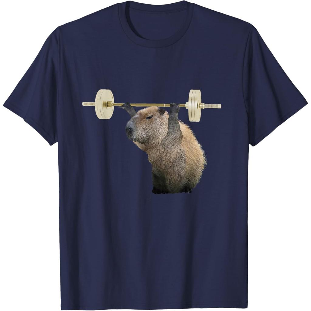 Capybara Weightlifting Graphic Tee Funny Body Building Print Casual Crewneck Tshirt For Men