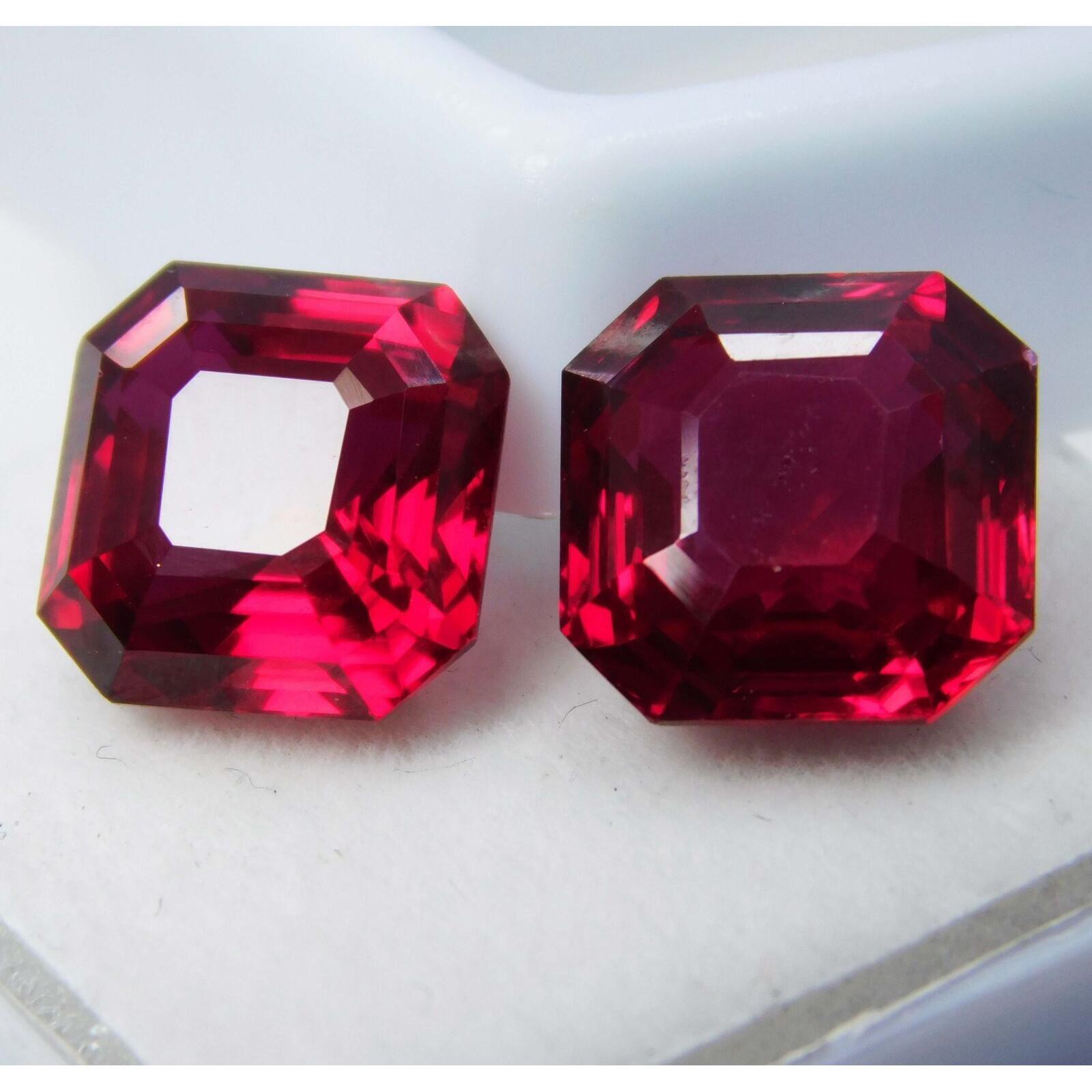 

18.10 Ct AA+ Quality Natural Ruby Red Square Cut CERTIFIED Loose Gemstone Pair As-12715555 12 mm червоний