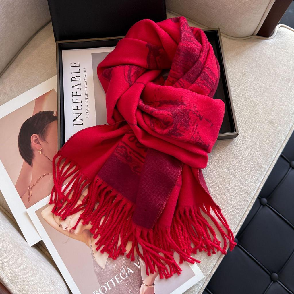 Luxury Autumn-Winter Core-Spun Yarn Scarf: Letter Style Imitation Cashmere Tassel Shawl for Warmth