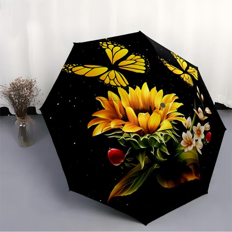 1pc Butterfly Sunflower Bouquet Automatic Folding Umbrella Durable Iron Frame,All Seasons Home Travel Outdoor Multifunctional Umbrella Yy251115193