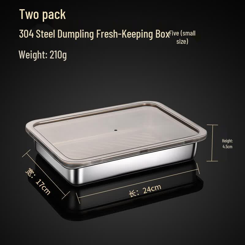 Food Grade 304 Stainless Steel Dumpling Freezer Storage Box Small, Two Pack