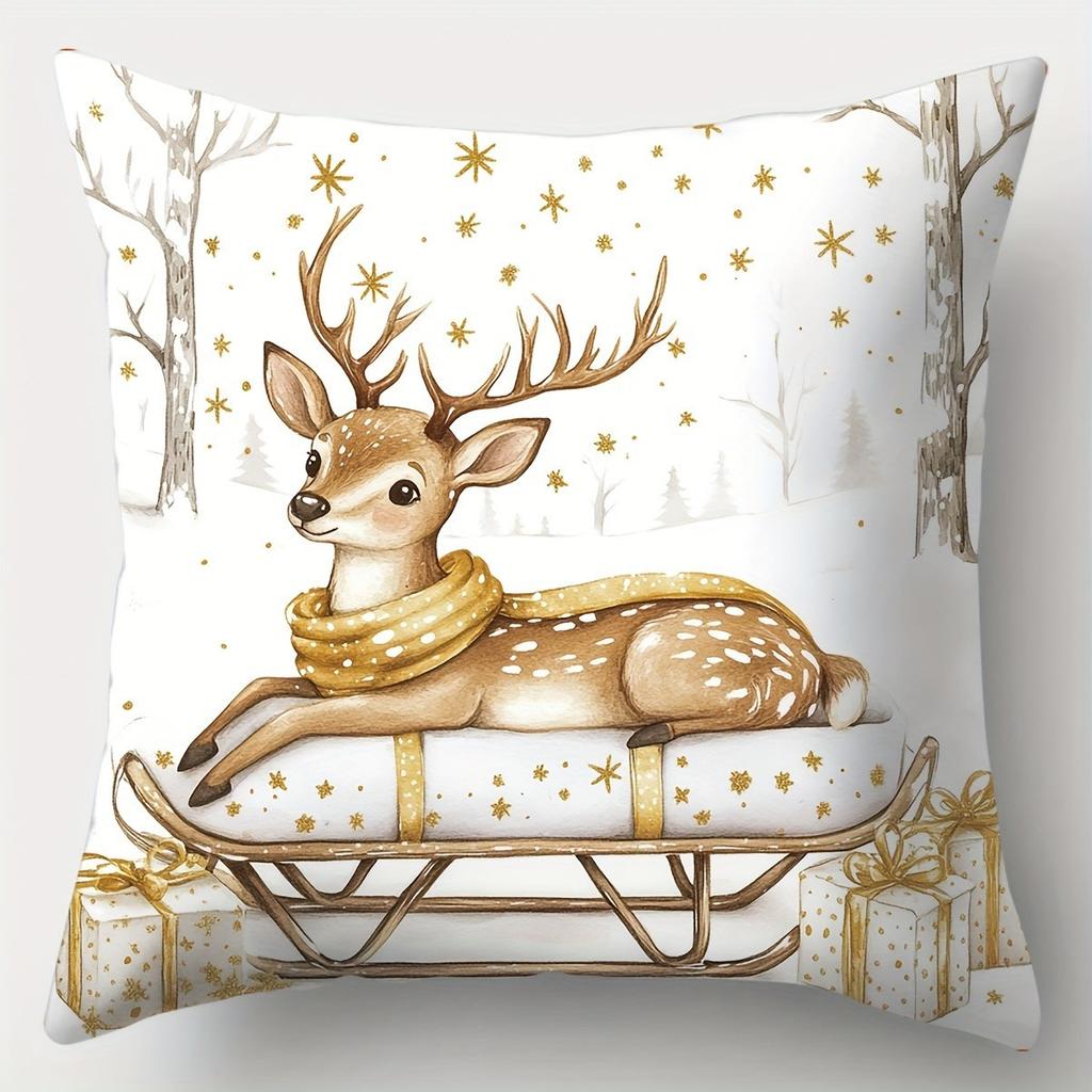 Christmas Decorative Pillows With Deer Snowman Santa Polyester Pillowcase, Sofa Decorative Cushion Cov Headboard Pillow