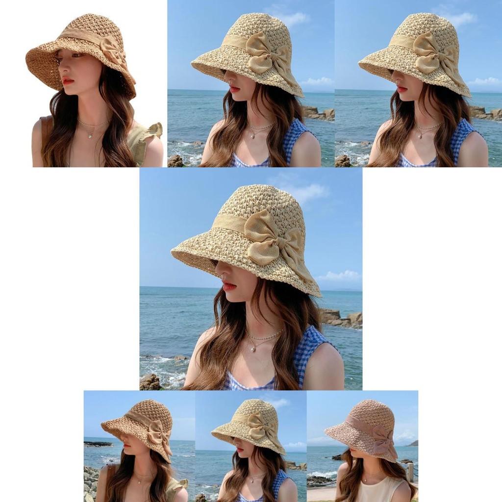 Beautiful Women's Wide Brim Straw Hat Sun Protection Breathable Bowknot Summer Hat