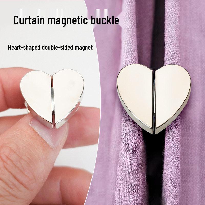 Heart-Shaped Magnetic Curtain Buckle - Strong Metal Closure for Light Leak Prevention 2 sets