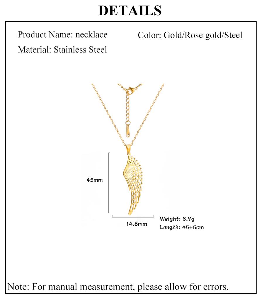 Cazador Hollow Wing of Angel Pendant Necklaces Feather Wings Stainless Steel Gold Color Charm Necklaces for Women Jewelry Kpop