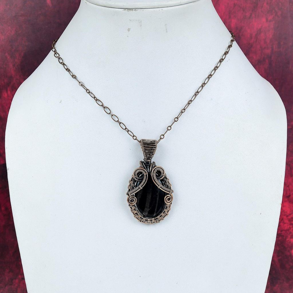Hypersthene pendant copper wire wrapped jewelry handmade pendant Hypersthene gemstone jewelry gifts for wife copper pendant gifts for friend