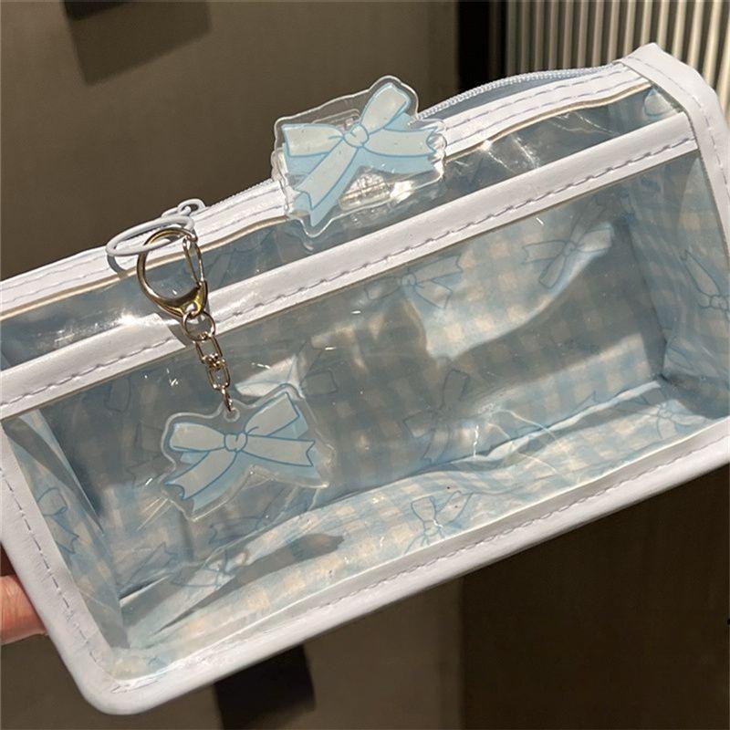Sweet Bow Zipper Transparent Pencil Case Box Student Stationery Storage Bag Large Capacity Makeup Bag Cartoon Zipper Pen Bag