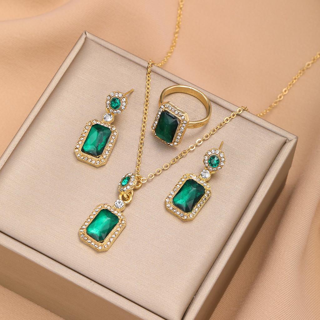 

17 км, 4 шт./компл., ретро циркониевое ожерелье, комплект серег и колец, серьги-капли с кристаллами, кольца-колье для женщин, ювелирные аксессуары 20*15*15