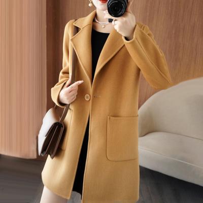 Damenjacke mit Doppeltaschen Revers Unifarben Einzelknopf Wollmantel Übergröße Locker Thermisch Langärmlig Pendeln Ausgehen Frühling Herbst