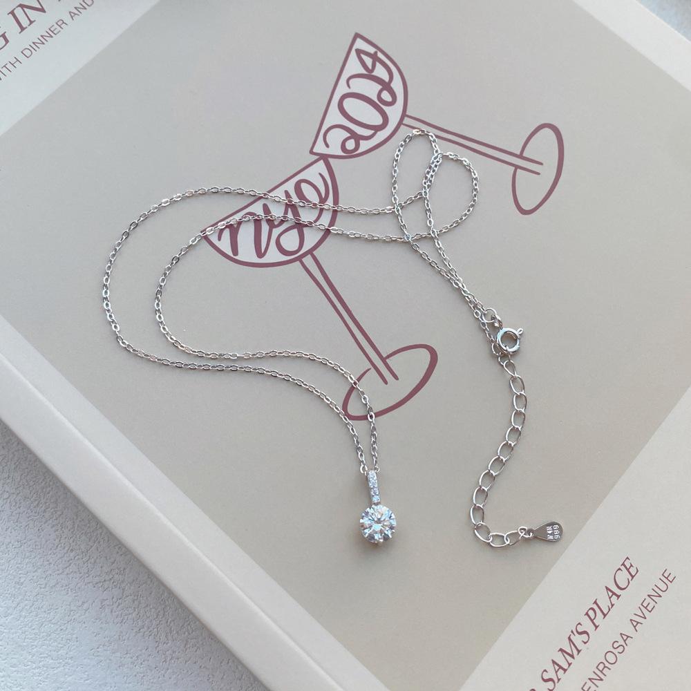 S999 Sterling Silver Elegant Diamond Necklace for Women - Simple and Luxurious Clavicle Pendant. Solid Silver