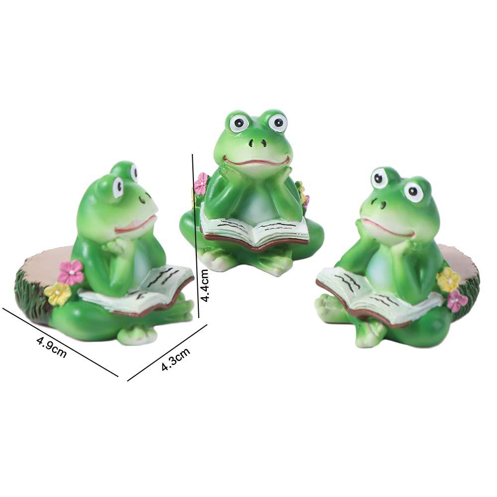 3pcs Resin Crafts Reading Frogs Figurines Green Animal Statue Home Living Room