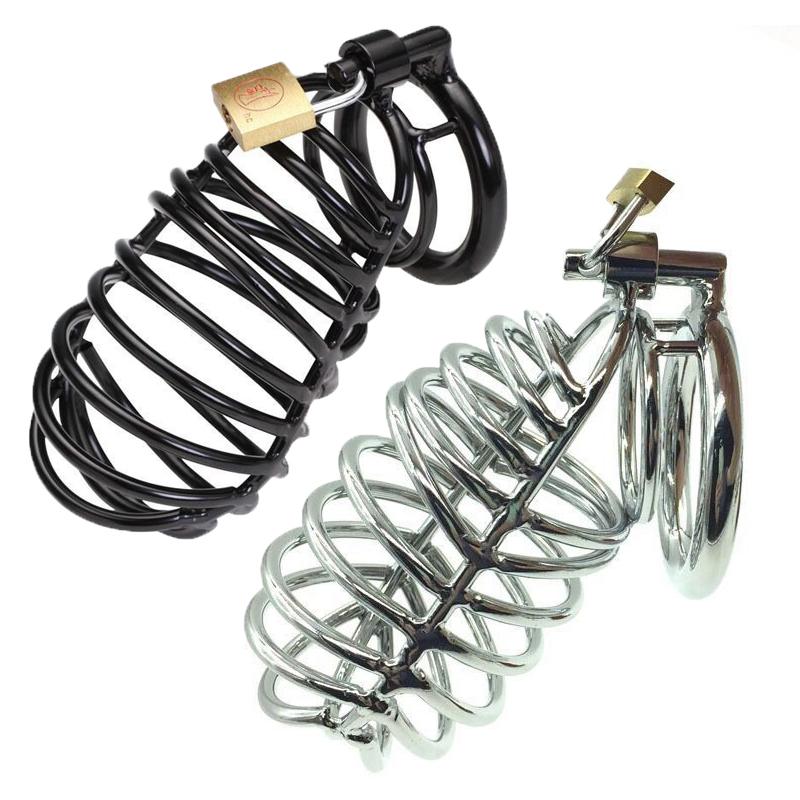Dispositivo de Castidad de Metal para hombres, jaula para pene con 3 anillos para pene, manga de bloqueo, jaula para pene, cinturón de Bondage, juguete sexual fetiche para hombres