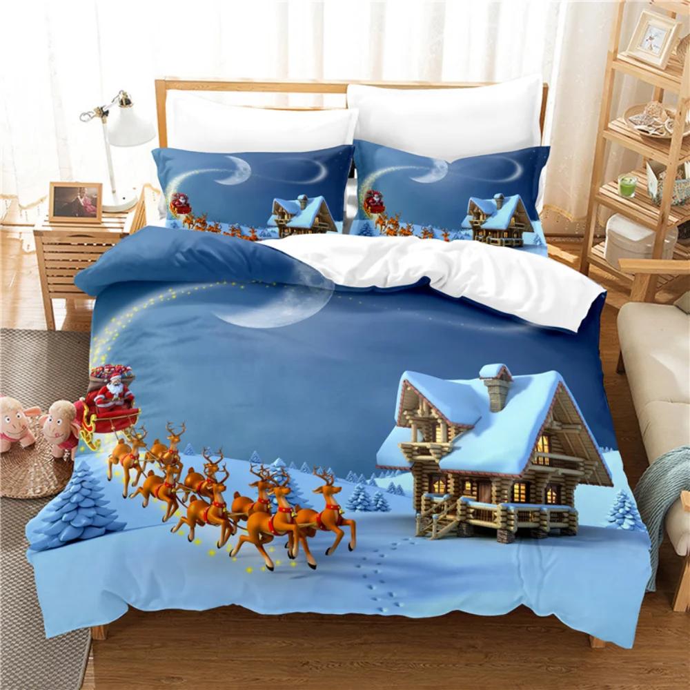 Christmas Elk Santa Claus Duvet Cover Celebrate Merry Christmas And Happy New Year For Kids Boys Girls Holiday Room Decor Gifts