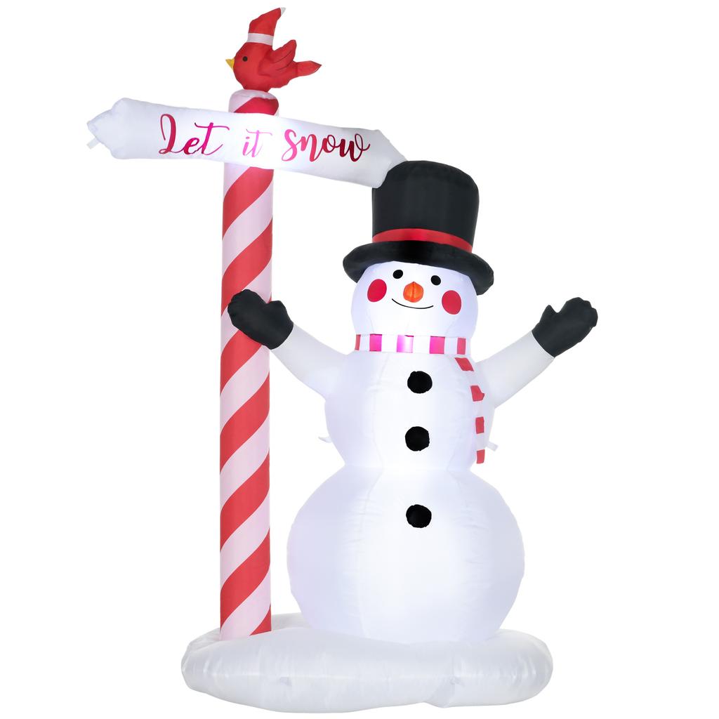 Inflatable snowman with sign 3 LED waterproof polyester height 213 cm white