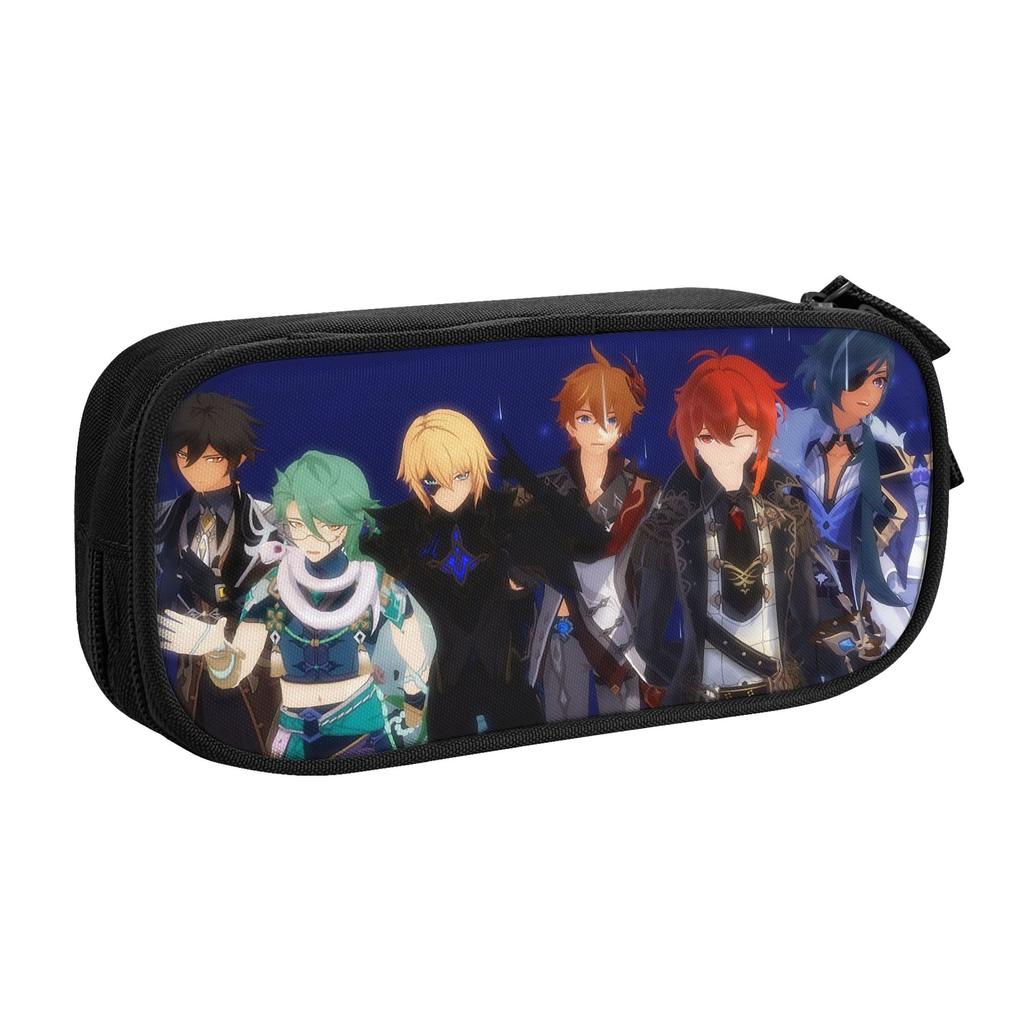 Genshin Impact Pencil Cases New Zhongli Tartaglia Smug Albedo Pen Bags Student Big Capacity Supplies Cosmetic Pencilcases