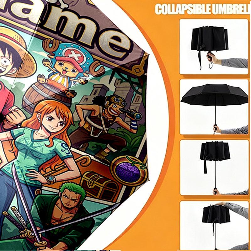 Custom Name Personalized ONE PIECE Print Umbrella, Auto Open Close, 8‑Rib Sturdy Frame, Commute Camping Hiking Use, Birthday Gift