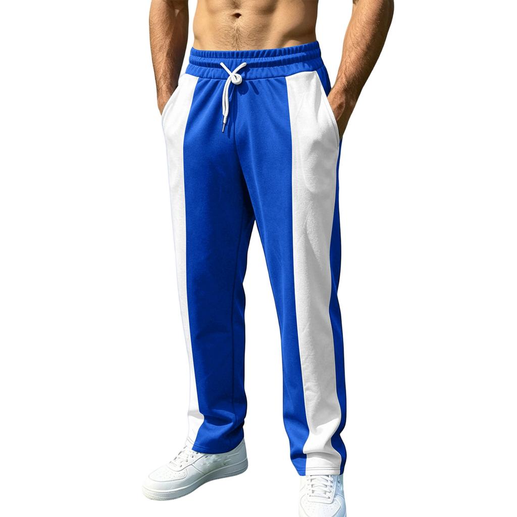 Men's Casual Athletic Jogger Pants Loose Fit Drawstring Waistband Lightweight Quick Dry Patchwork Design Wide Leg Sport Trousers