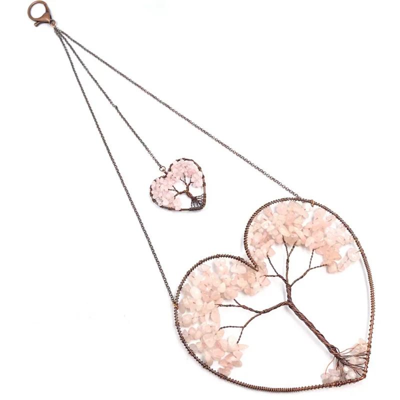 Dreamcatcher Double Heart Tree of Life Hanging Ornament Chakra Feng Shui Gemstones Spiritual Meditation Garden Home Decoration