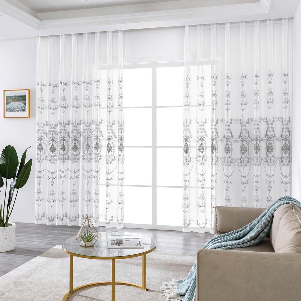 2 Panels Sheer Curtains Embroidered Window Voile Drapes for Living Room Grommet Top Solid Lightweight for Bedroom Home Decor