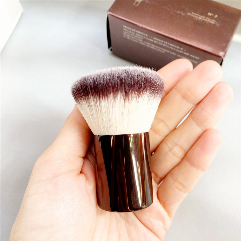 No.7 Finishing Brush Portable Powder Blush Bronzer Kabuki Makeup Brush Brown Metal Beauty Cosmetics Tool