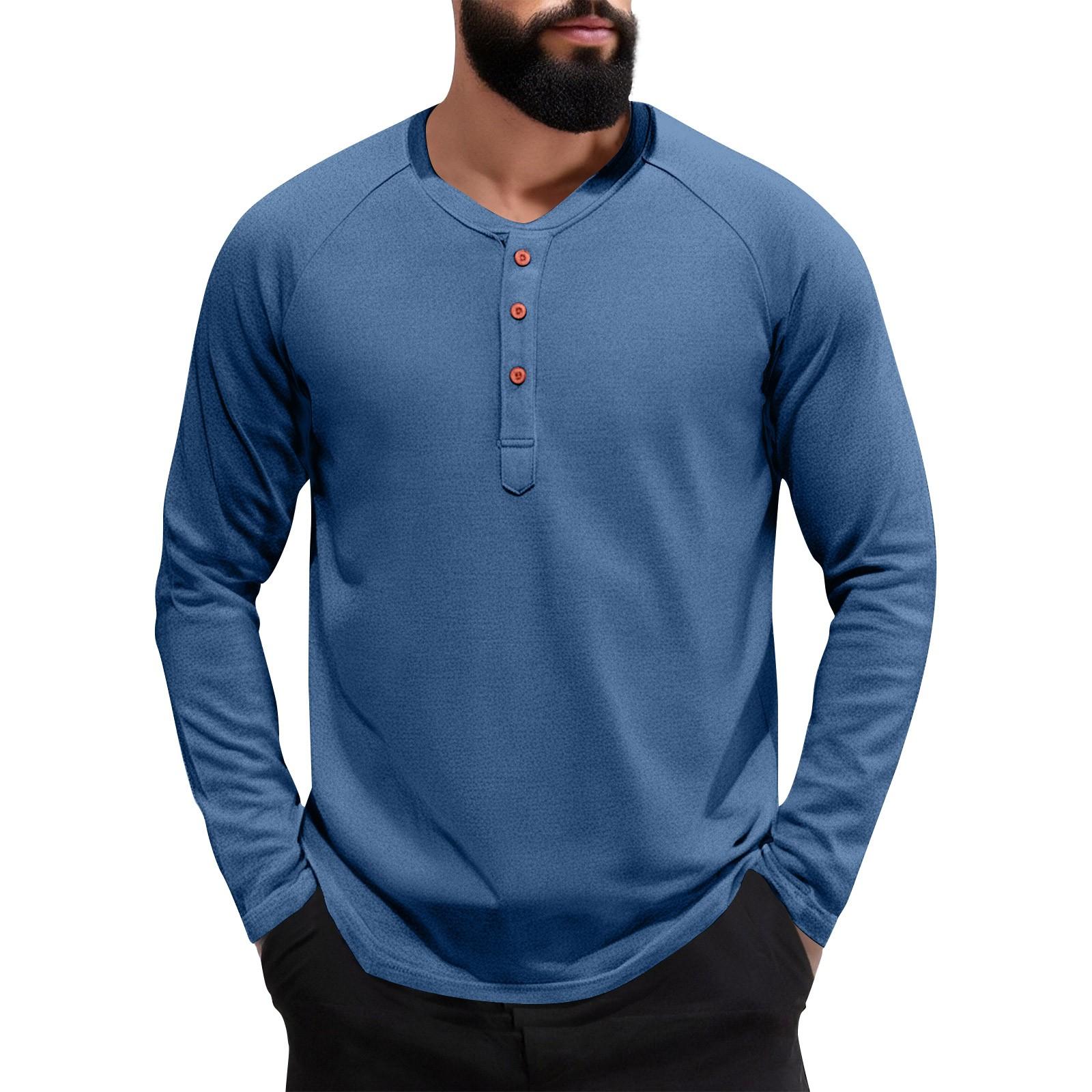 

Men s Color Slim-Fit Collar Button Casual Long-Sleeved Top S синій