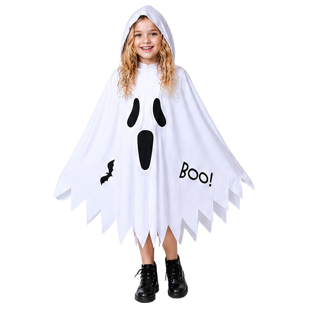 Costume Fantôme Blanc d'Halloween Cape à Capuche Lumineuse dans le Noir Démon Costume Cosplay Châle de Carnaval S white