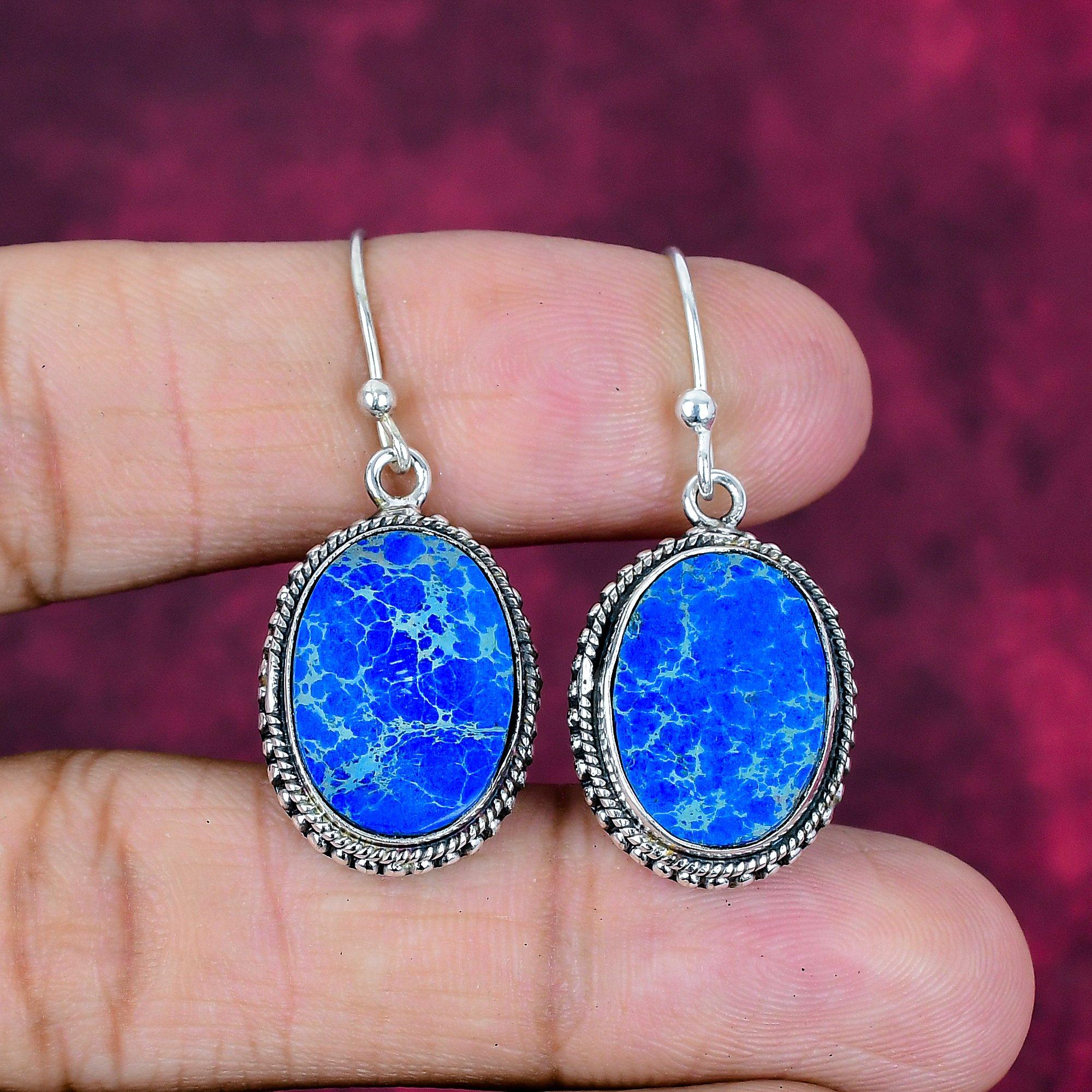 

Серьги из голубого морского седимента, Ювелирные изделия с драгоценными камнями, Серьги из стерлингового серебра 925 пробы, Подарок для женщин, Серьги ручной работы 1.57 Inches синий