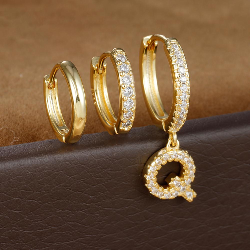 3PCS Trendy Stainless Steel Initial A-Z Letter Hoop Earrings Set For Women Fashion Huggies Cartilage Helix Piercing Jewelry