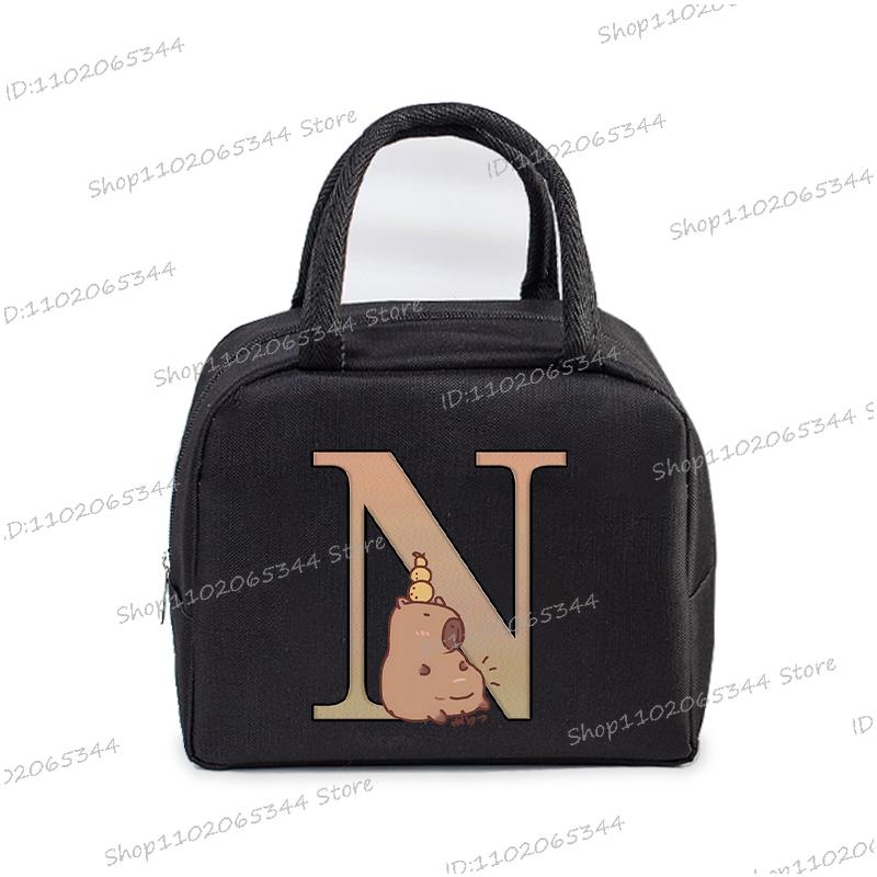1Pc Cartoon Capybara Alphabet Portable Lunch Bag Women Men Portable Food Insulation Package Funny Capybara Letter Kid Lunch Bags