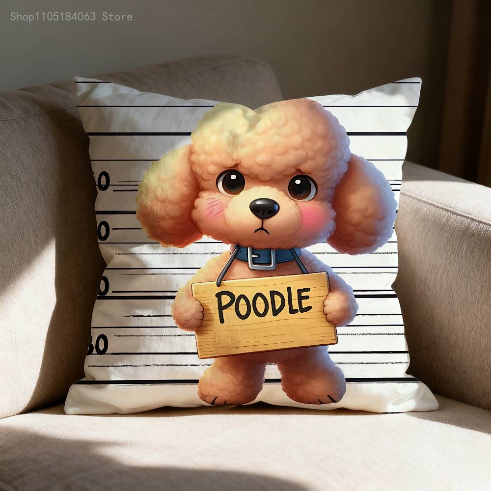 Cute Poodle Pillow Case For Sofa Decor Car Office Room Printing Cushion Cover Decorations And Protector