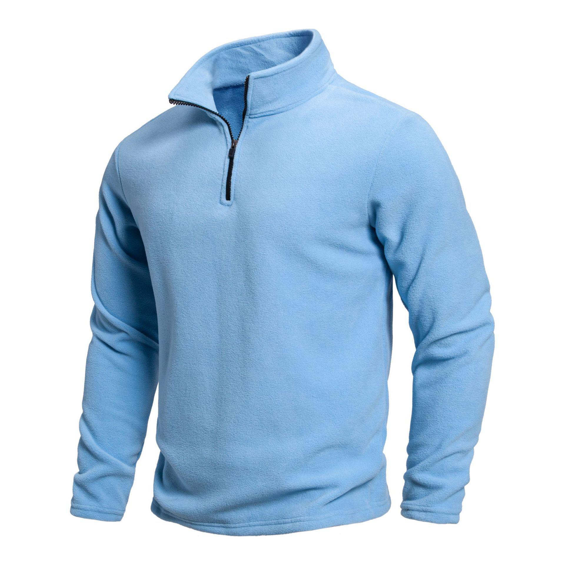 

Men s Stand-Up Collar Half-Zip Fleece Sweatshirt: Trendy Autumn/Winter Long-Sleeve Top M синій