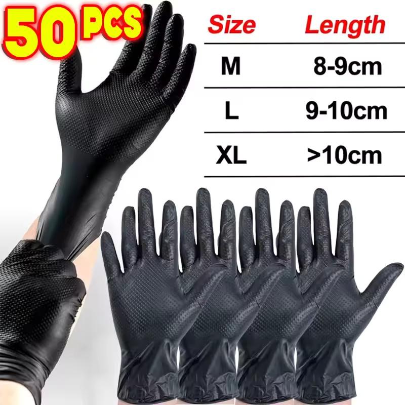8Mil Heavy Duty Black Nitrile Gloves Disposable Anti-Slip Gardening Gloves with Diamond Textured Grip Cleaning Working Gloves