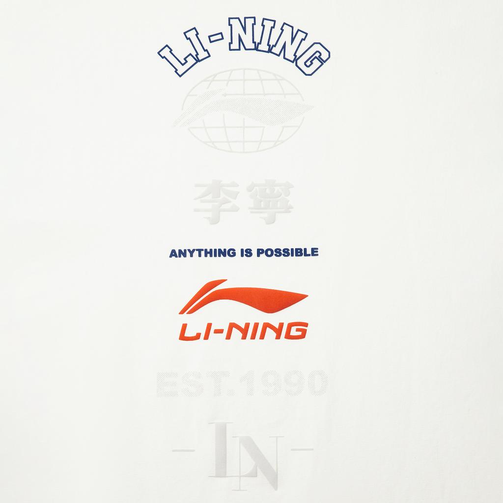 Li-Ning Breathable Versatile Letter Round Neck Short Sleeve T-Shirt Men Tops Off-White AHSV163-5
