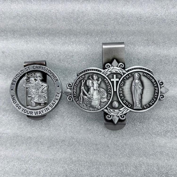 Catholic Enamel Pin Button Badge Christian Saint Car Visor Clip Medals Pin for Safe Journey Travel Blessing