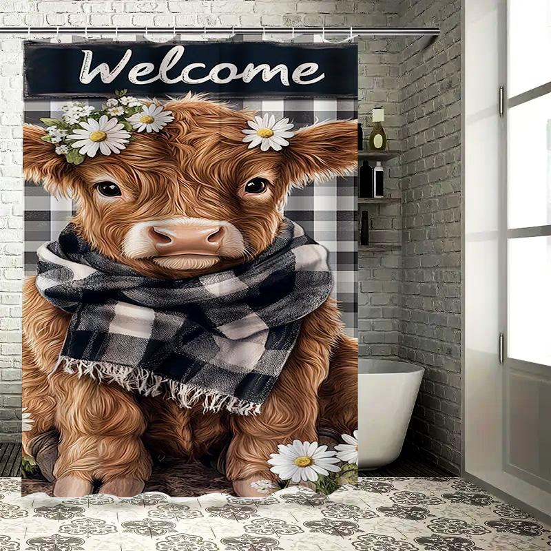 Welcome Highland Cow Waterproof Shower Curtain Heat Resistant Machine Washable Non-Transparent 180x180cm