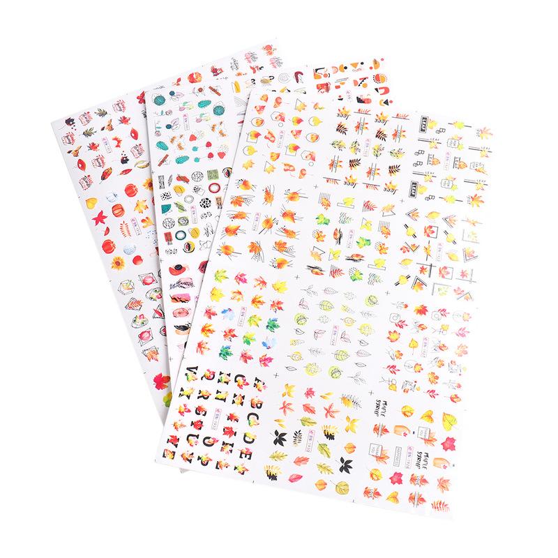 

3 аркуша Кленове листя, наклейка для нігтів, осіннє листя, білка, тварина, слайдер, осінь, вода, наклейка, декор