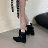 Boots Maillard 2025 New Autumn and Winter Niche Retro Belt Buckle Pointed Thick Heel Trousers Stacked Boots Short Boots Women