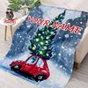Custom Name Red Car Christmas Tree Blanket, Christmas Flannel Throw Blanket,  Holiday Gift For Family