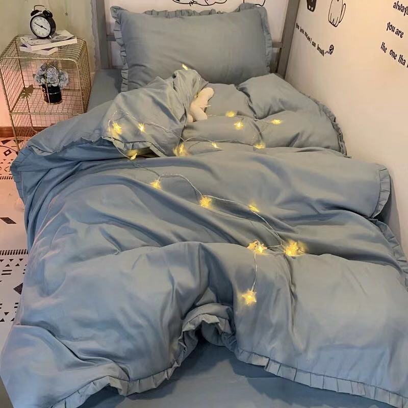 Simple Solid Color Single Bed Three-piece Quilt Cover Sheet Pillowcase College Wind Bedding Set