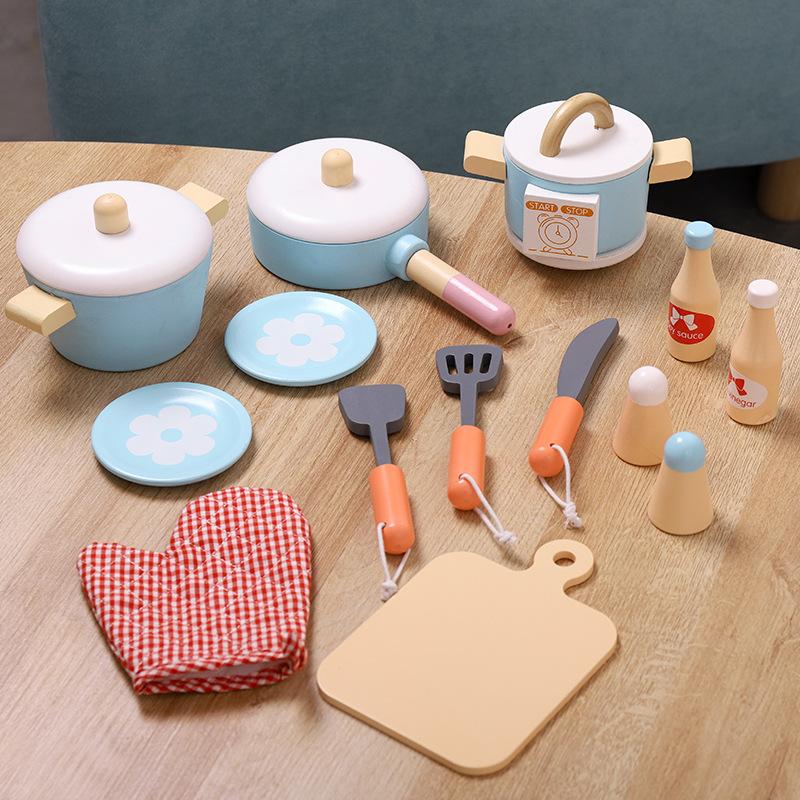 Playing House Wooden Kitchen Home Appliances Toys Children's Simulation Oven Bread Maker Juicer Cutting Music Kitchenware