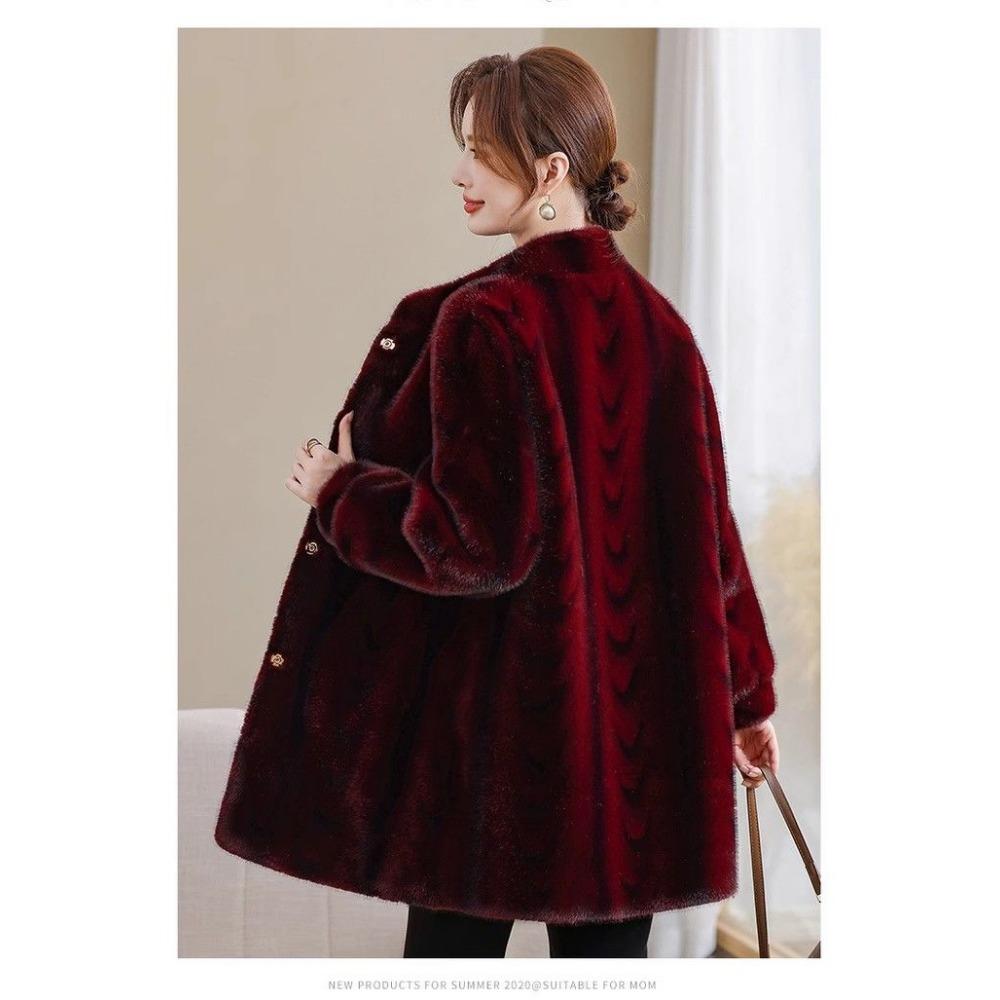Mother's Winter Mid-length Mink Fleece Coat New Middle-aged and Elderly Women's Fur One-piece Thickened Sheep Shearling Coat