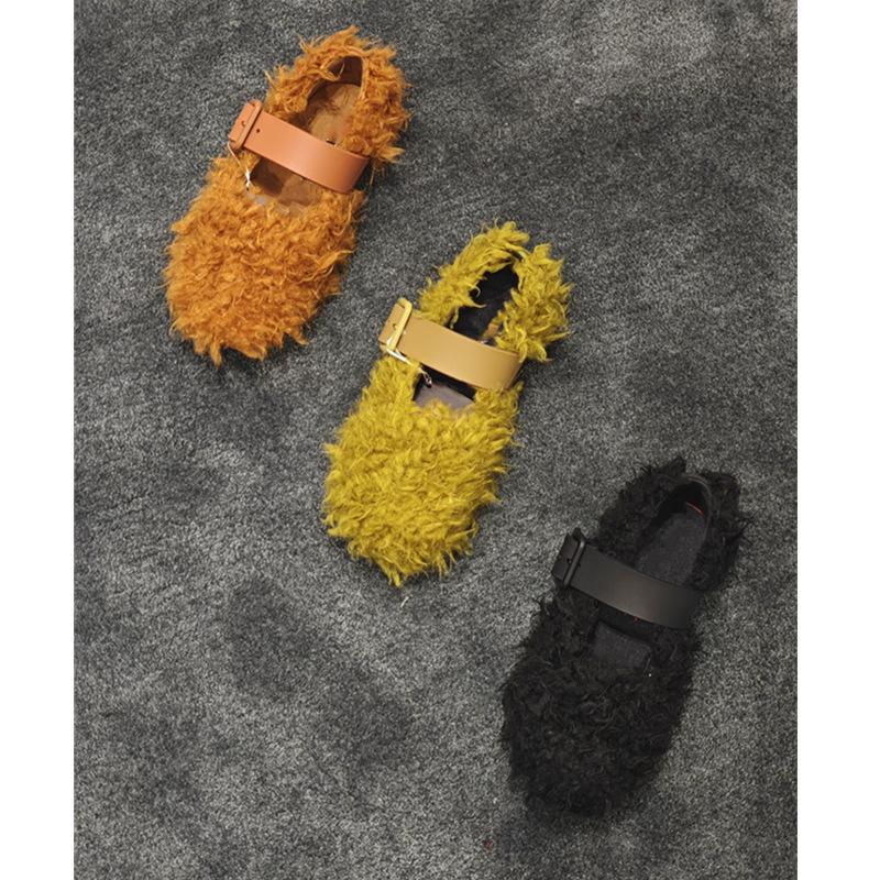 

Plush shoes female autumn and winter new high-end plush shoes fairy wind wool word flat shoes 40 оранжевый