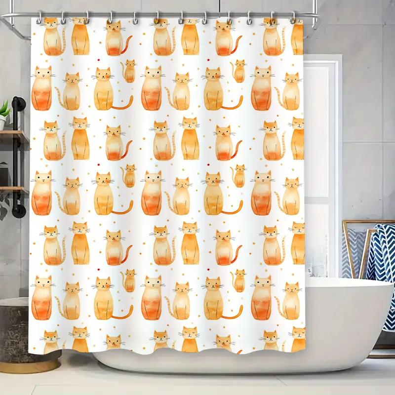 

Cat-Themed Shower Curtain Decor With Watercolor Design For Bathroom Accessories W60H190(CM)-1 Pcs