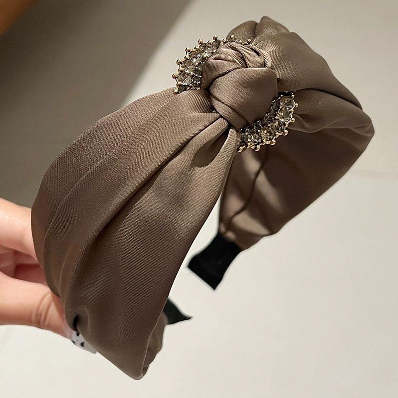 Fashion Women's Satin Headband With Center Knot Rhinestone for Adult Wide Brimmed Hairbands Ins Female Party Head Wears
